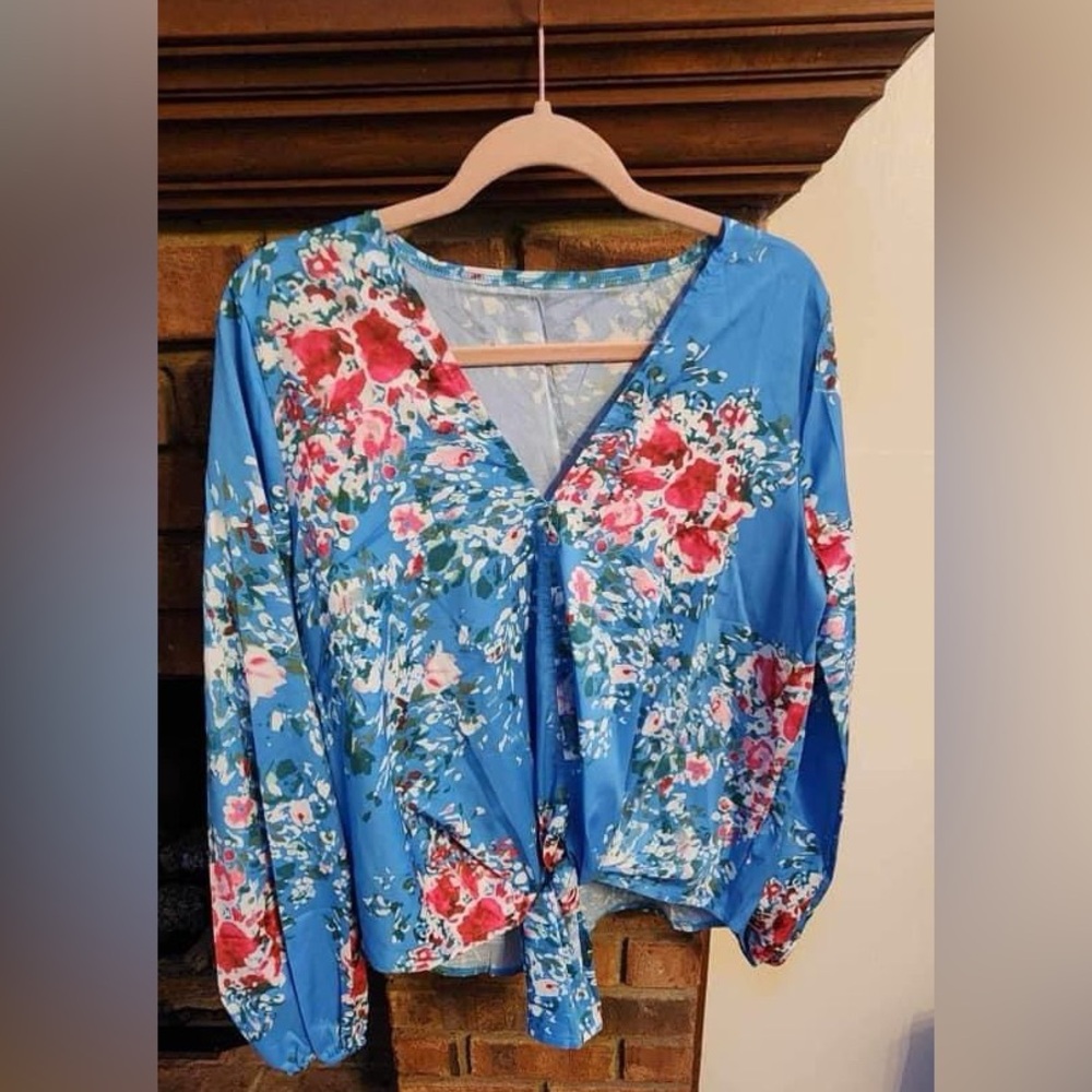 Flower Tie Front Boutique Blouse